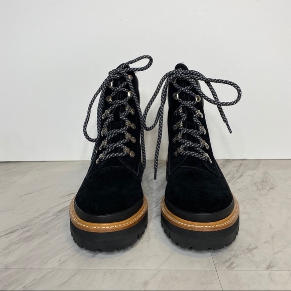 New! Marc Fisher Idaran Black Lug Sole Black Suede Hiker Boot 9M - Picture 2 of 14